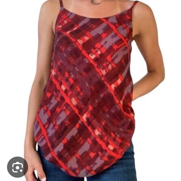 Cabi Cherish Chiffon Red Geometric Print Tank Top SMALL Casual Vacation Summer - Picture 1 of 10